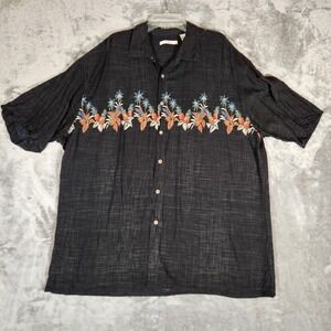 Campia‎ Moda Shirt Men's XXL 2XL 100% Rayon Black w/ Floral Tropical Button Up